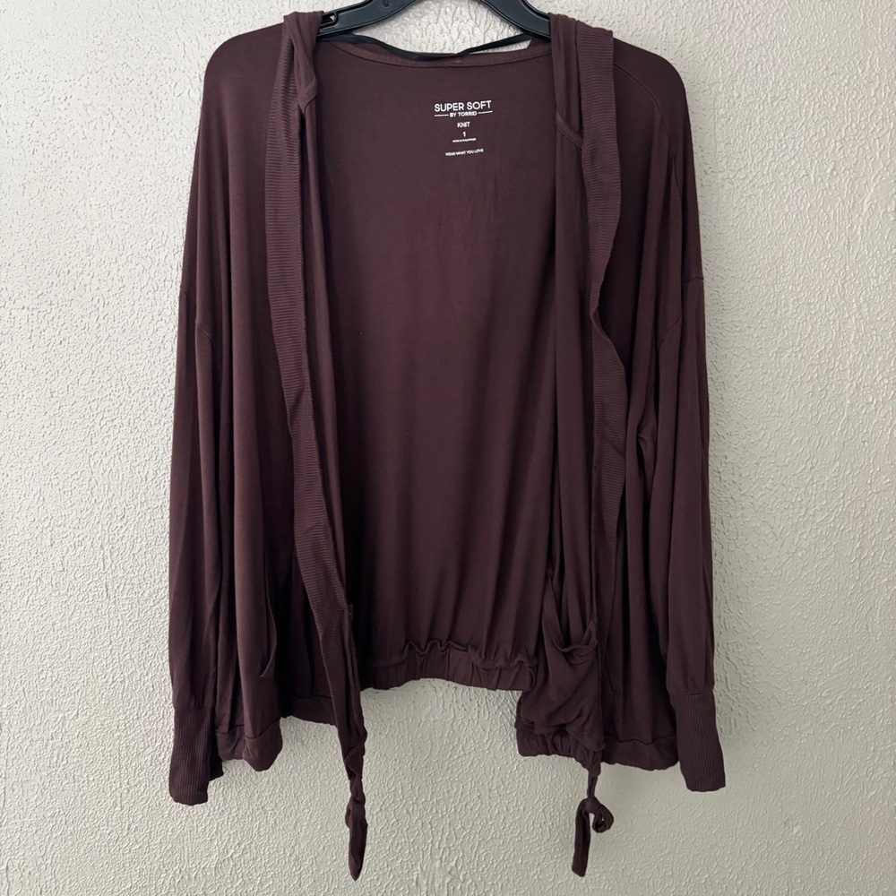 Women’s Plus Size Torrid Super Soft Open Hooded Cardigan, Brown, Size 1/1X